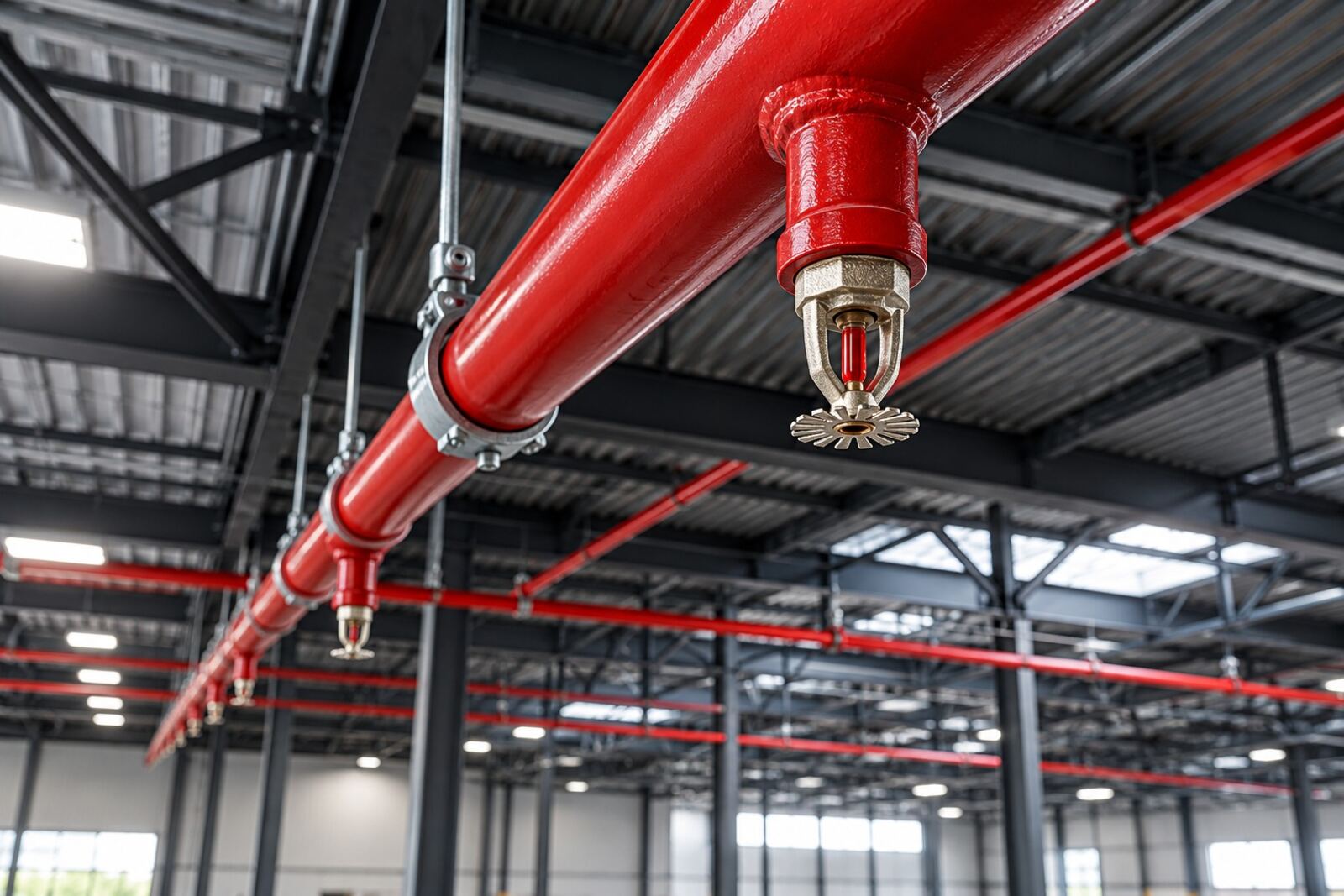 Rociador automático sobre tubería roja contra incendio